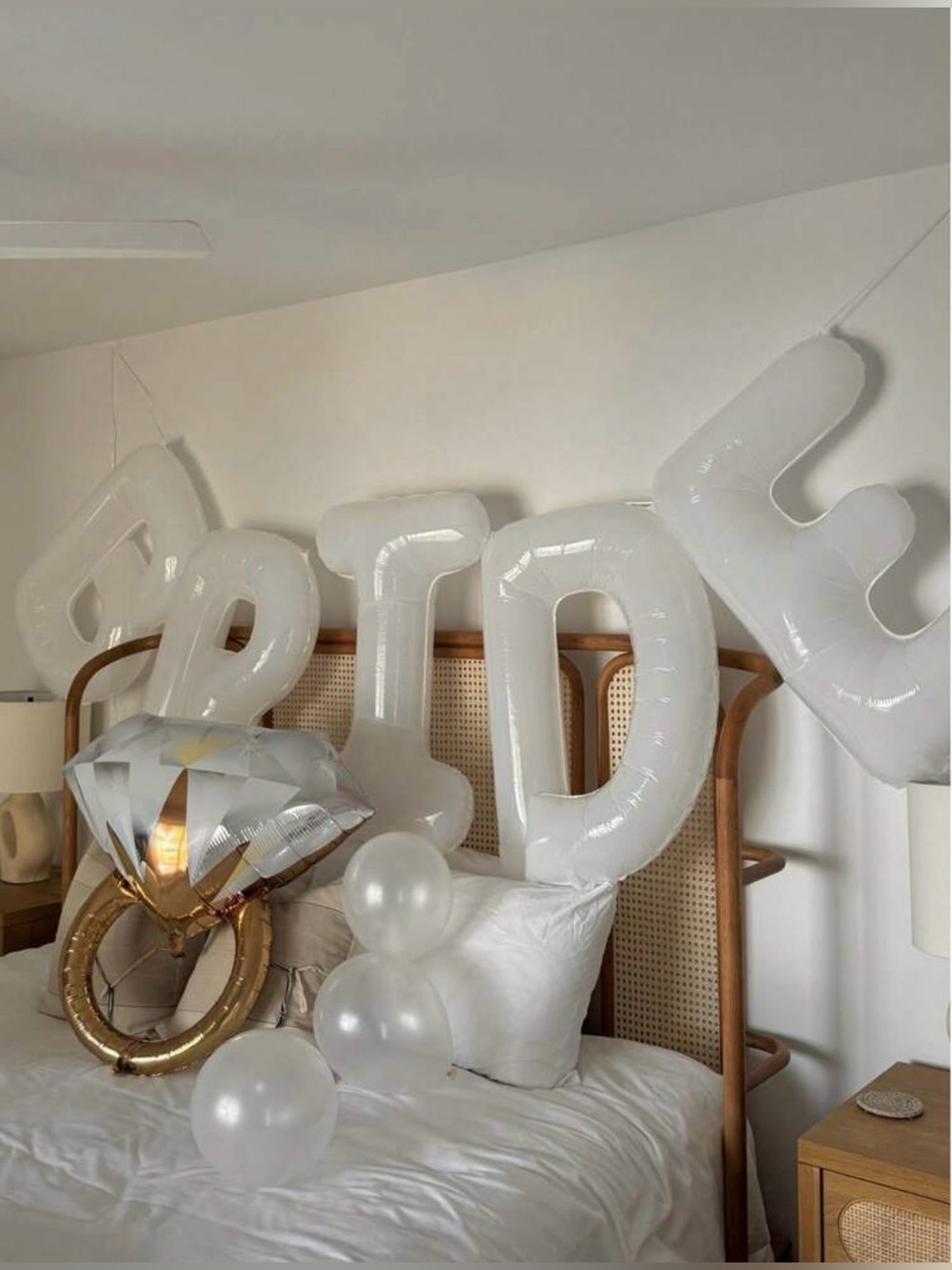 White 'Bride' Inflatable Letter Balloons & Gold Diamond Ring Balloon - Party Set